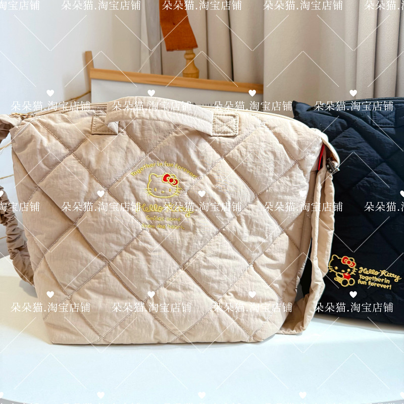 包邮日系凯蒂猫格菱纹羽绒轻便单肩斜挎包气质太空棉女士手提包潮