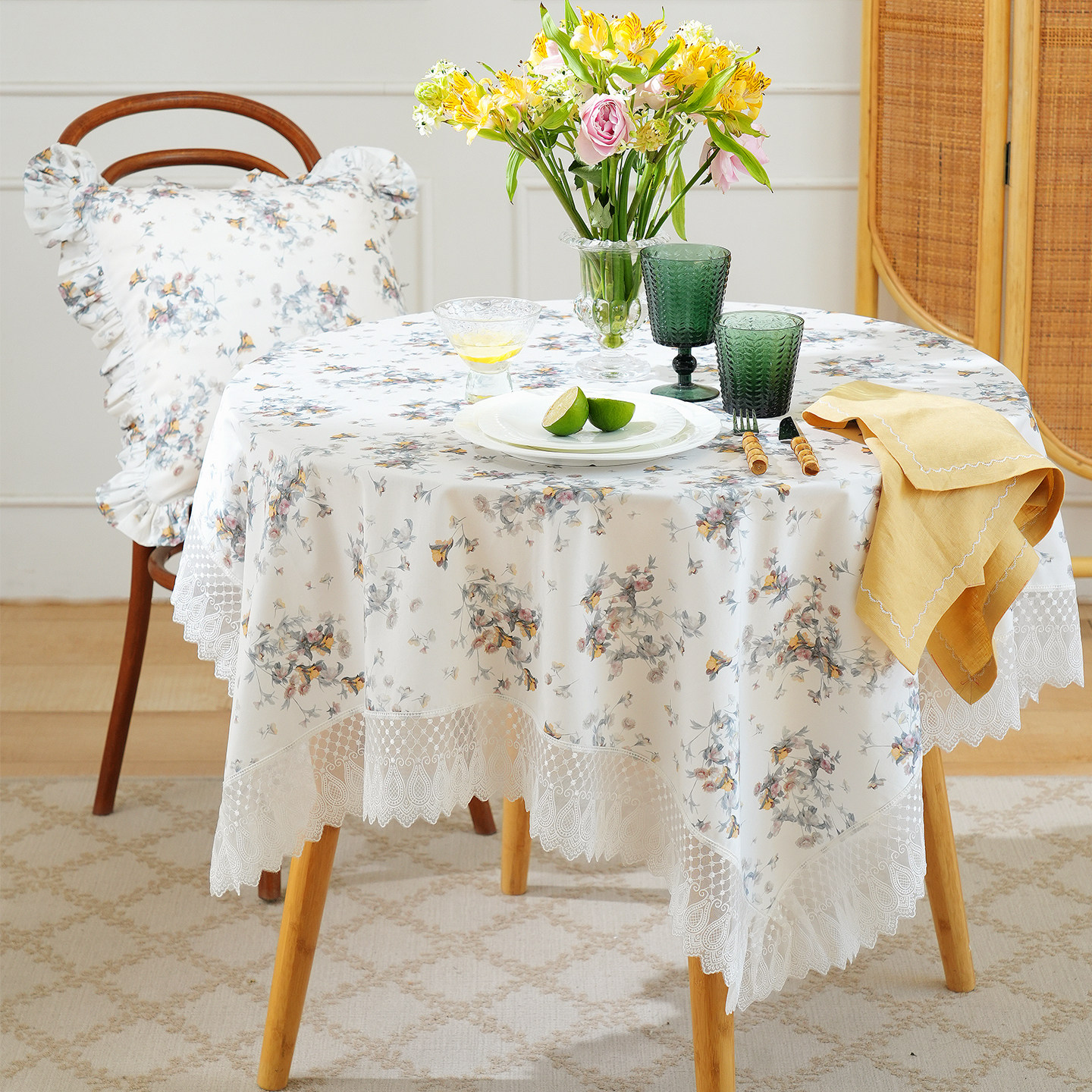 阳春小镇蕾丝圆桌布天丝新款轻奢高级感餐桌正方形法式复古氛围感