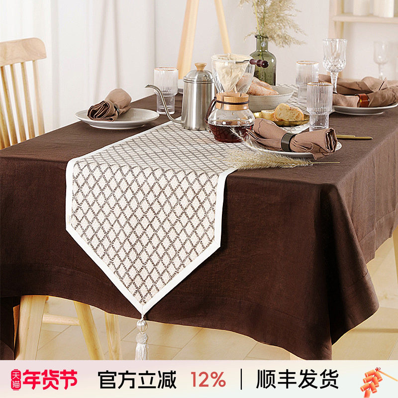 阳春小镇新中式桌旗家用客厅布艺桌巾餐厅餐桌旗桌布长条桌旗布,居家布艺,桌旗,淘宝优惠券,粉丝福利购,淘宝优惠卷