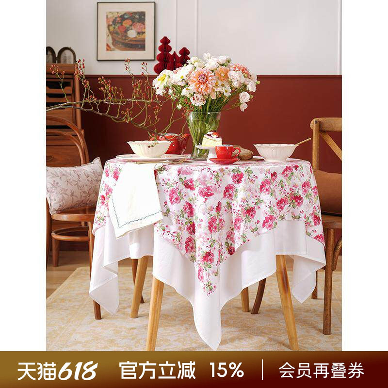 阳春小镇玫瑰方桌布餐桌台布餐厅轻奢高级感长方形复古氛围感定制