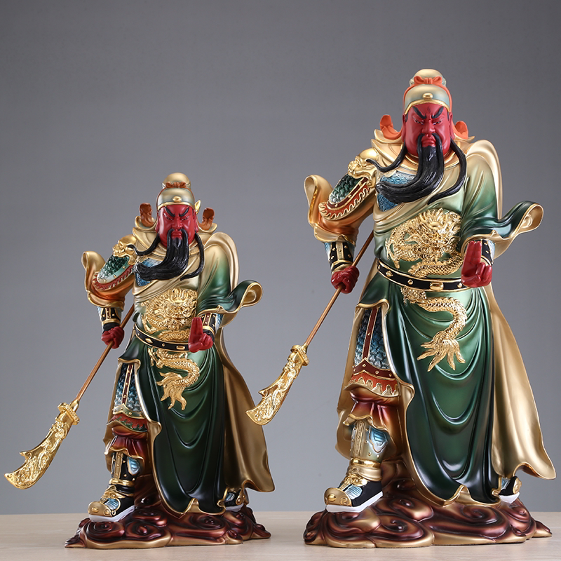 黄铜太古彩剑指关公神像 家用供奉关公武财神绿袍关二爷 招财摆件