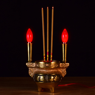 佛具供佛财神长明灯黄铜电香炉led仿真电子香电蜡烛室内复古包邮