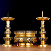 复古家用纯供奉佛前财神寺院祠堂大码 铜针高烛台黄铜大红蜡烛底座