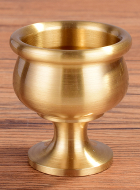 佛具纯铜拉丝高脚供杯室内复古圣水杯供奉财神茶杯酒杯净水杯包邮