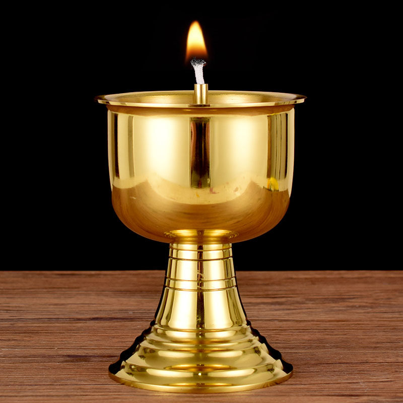油灯家用纯供奉黄铜液体酥油灯佛前观音拜神长明灯佛具铜碗供佛灯