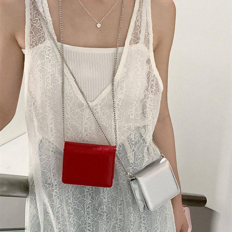 春夏新款口红钥匙链条包方形PU皮简约mini包时尚百搭单肩斜挎包女