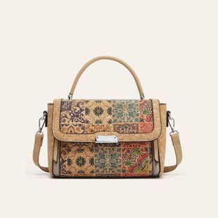 跨境专供新款软木印花小方包时尚潮流个性国潮树皮手提单肩斜跨包