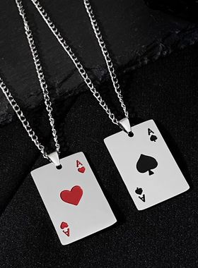 潮人创意钛钢扑克牌卫衣项链男