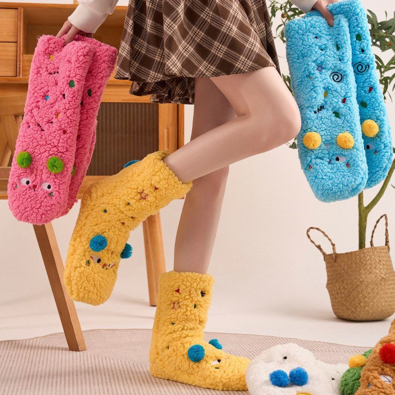 超厚羊羔绒袜子女秋冬季可爱中筒