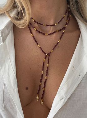 欧美跨境仿水晶串珠长款项链女