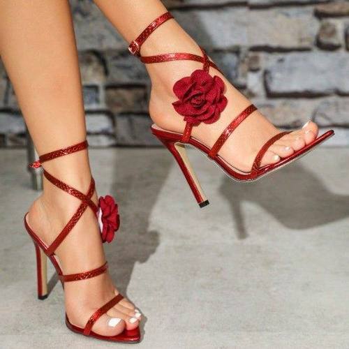 跨境欧美女士尖头立体花朵一字