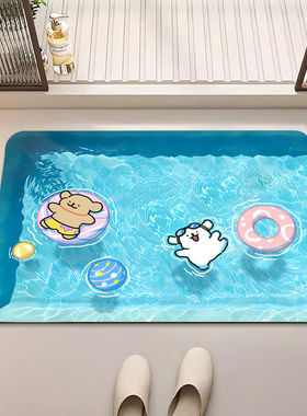 硅藻泥浴室地垫线条小狗防滑门垫可爱软脚垫吸水速干卫生间淋浴