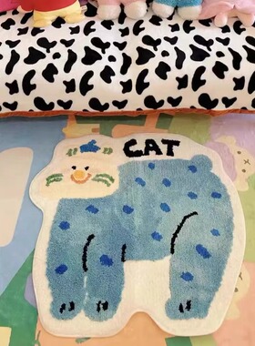 花脸猫小黑喵可爱可机洗少女心羊羔绒植绒防滑柔软舒适地垫