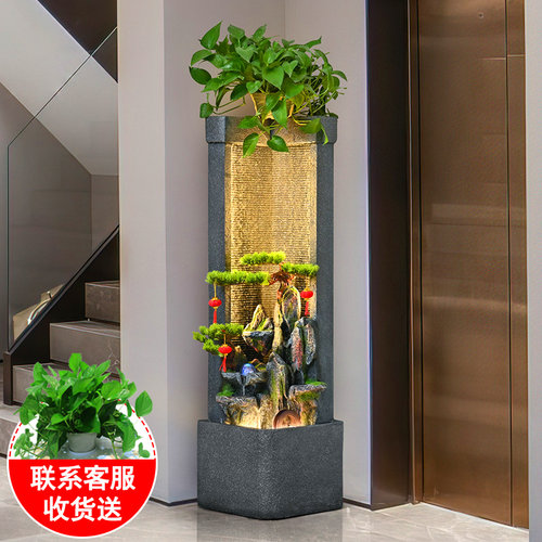 客厅水幕墙假山流水生财喷泉摆件