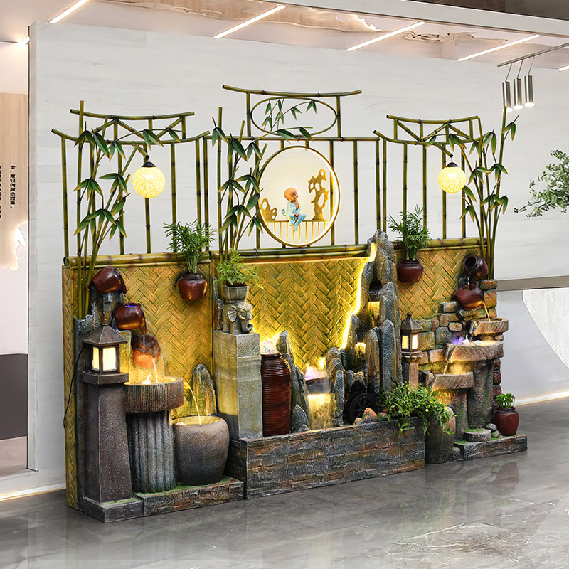 新中式流水屏风摆件饭店民宿隔断装饰户外庭院花园布置假山水景观