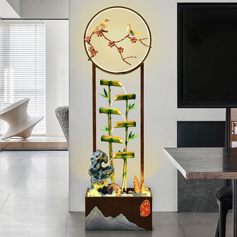 流水摆件客厅假山竹子现代中式