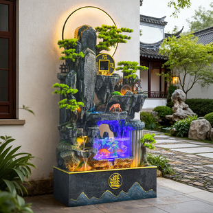 大型假山流水喷泉鱼缸客厅办公室内风水轮景观开业风车循环水摆件