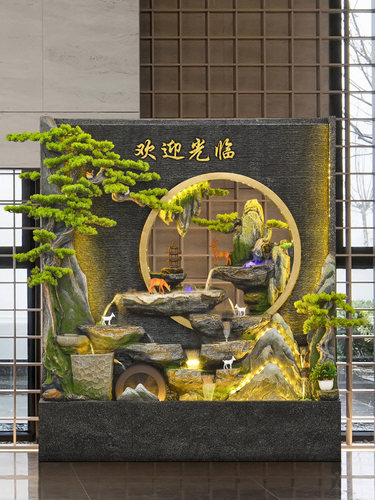 假山流水喷泉庭院客厅落地水幕墙摆件鱼缸入户玄关室外鱼池造景观