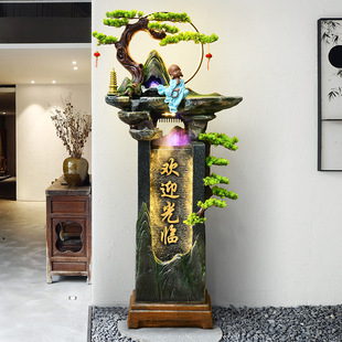 新中式 饰喷泉水幕墙乔迁礼物 禅意招财流水造景摆件办公室循环水装