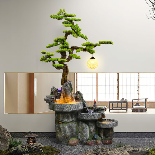 户外庭院阳台入户玄关造景客厅楼梯下落地装饰石磨流水摆件水景观