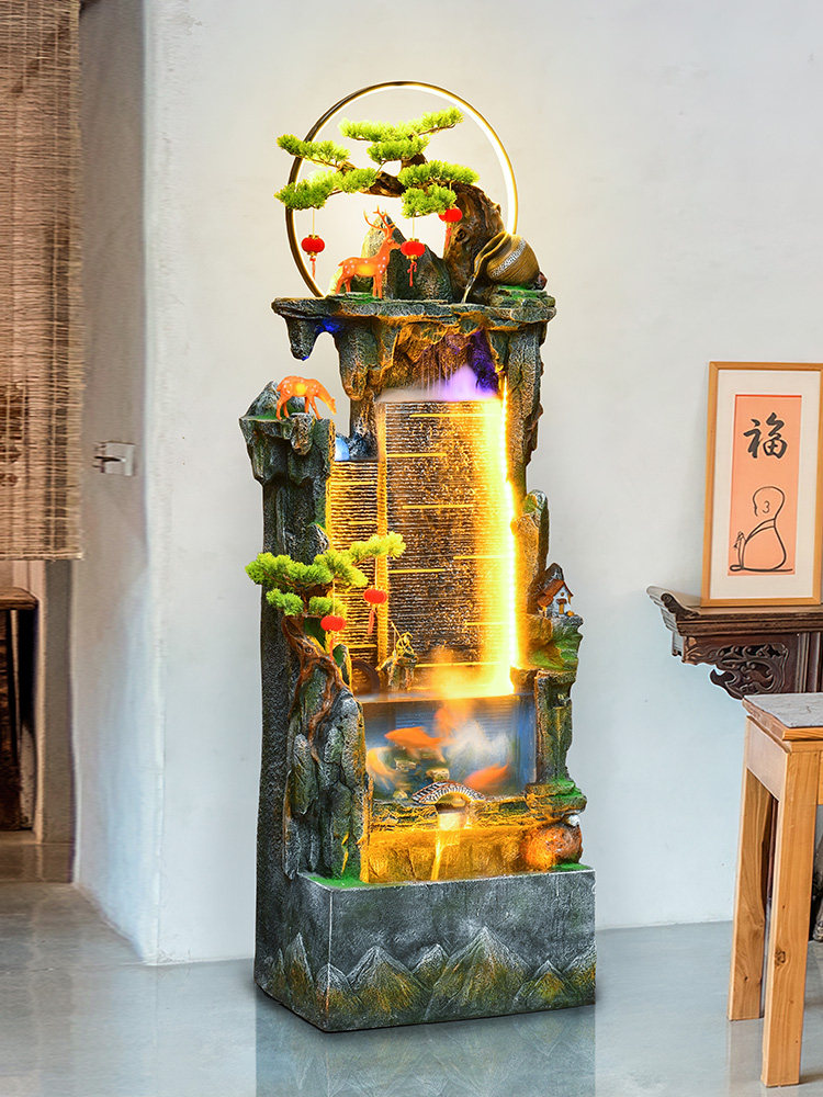 中式客厅假山喷泉鱼缸水幕墙流水摆件循环水风水景观新居乔迁礼物