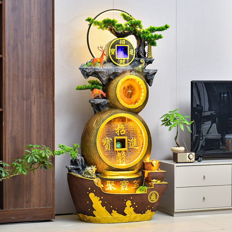 客厅招财葫芦流水聚宝盆循环水喷泉办公室前台装饰水幕墙乔迁开业