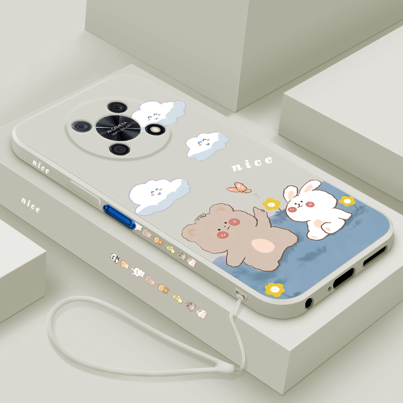 适用华为畅享50pro手机壳新款侧边框畅想50por液态硅胶卡通小熊与小兔CTR一AL00全包摄像头网红女款超薄防摔