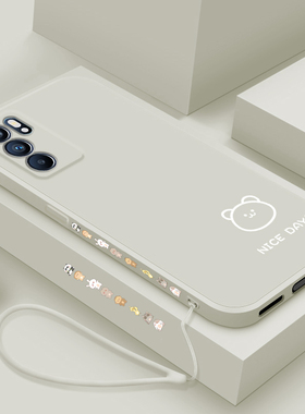 适用opporeno6手机壳新款reno6pro液态硅胶软壳por男女生reno6pro+镜头全包防摔保护套pr0十简约时尚线条小熊