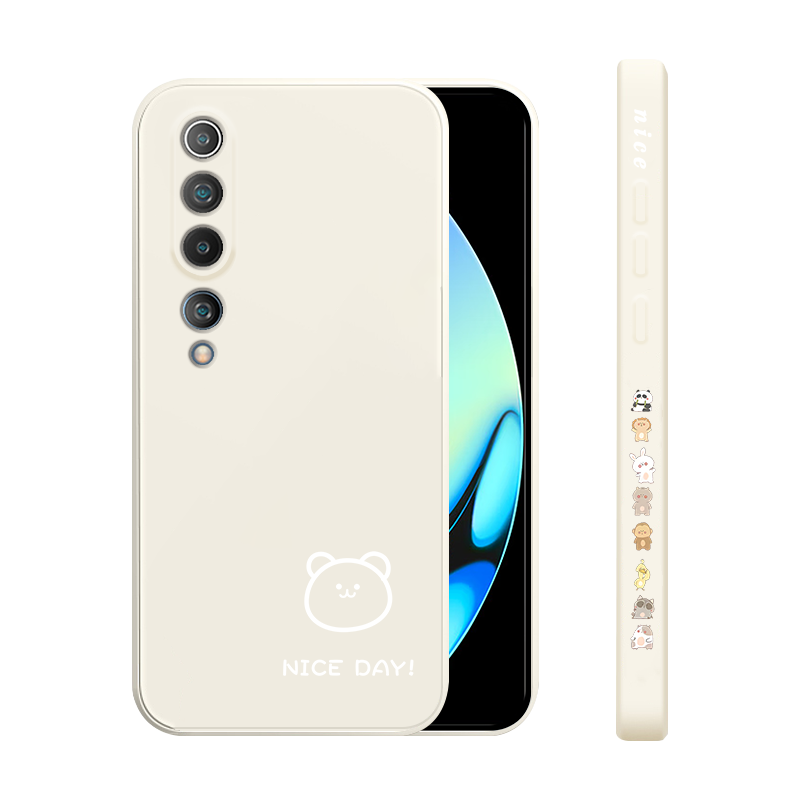 适用于小米10手机壳简画熊和兔小米10s直边液态硅胶十青春版保护壳ultra全包防摔磨砂软壳网红新款超薄男女款