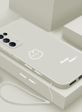 适用opporeno5手机壳5k新款Reno5pro液态硅胶保护套pr0男女生5pro+镜头全包防摔软壳五5G简约个性外壳开心兔