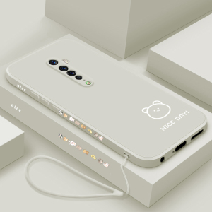 opporeno2手机壳个性简画熊和兔适用于reno2z直边液态保护壳RENO2Z网红时尚高档创意硅胶软壳新款超薄男女潮
