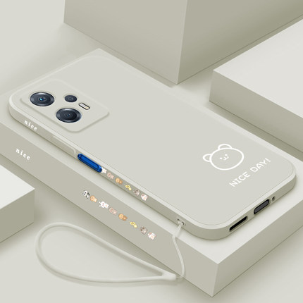 红米Note12Turbo手机壳新款简画熊和兔note12turbo保护套Redmi直边个性创意Note12TURBO液态全包防摔硅胶软壳