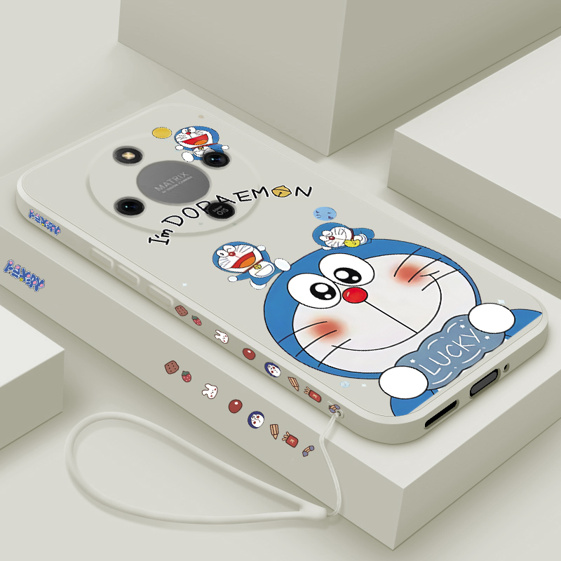 适用荣耀x70手机壳新款华为荣耀x70液态硅胶保护套honor镜头全包防摔软壳5G男女生x7O潮牌卡通时尚外壳机器猫