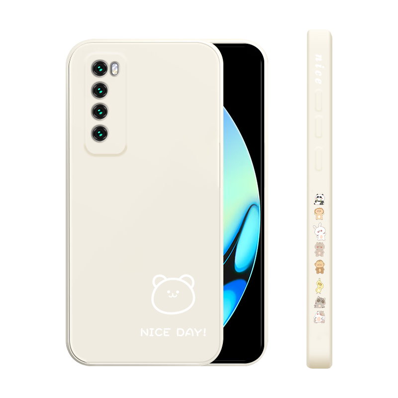 华为nova7手机壳简画熊和兔适用nova7Pro直边液态硅胶nova7se全包软外壳se活力版个性创意网红超薄防摔男女