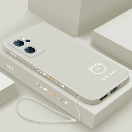 简画熊和兔适用opporeno7手机壳新款液态硅胶reno7se保护套reno7pro直边全包防摔oppo R个性创意网红潮牌男女