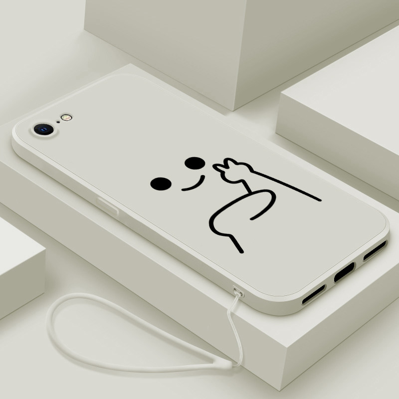 适用iPhone8手机壳新款苹果7plus液态硅胶保护套男女生iP6s镜头全包6plus防摔iphone5软壳5s个性创意卡通比耶