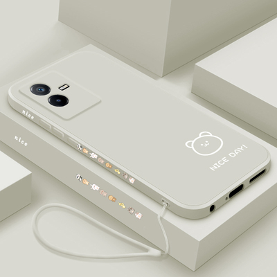 适用于vivot1手机壳新款个性简画熊和兔t1x简约小众5g男潮v1v0液态硅胶T2X直边创意磨砂软套网红女款全包防摔