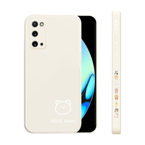 适用于三星s20手机壳新款Galaxy s20+直边液态硅胶s20fe保护套s20ultra全包防摔Samsung简画熊和兔网红男女潮