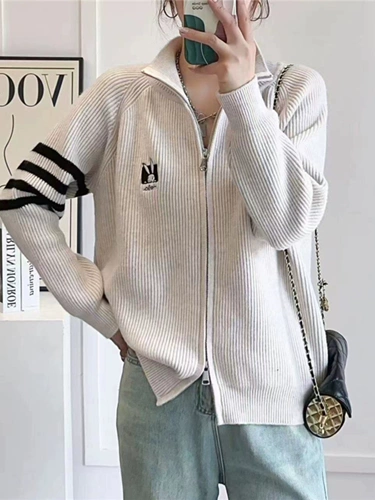 Осенний трикотажный кардиган, куртка, свитер с молнией, коллекция 2023, в корейском стиле, в западном стиле
