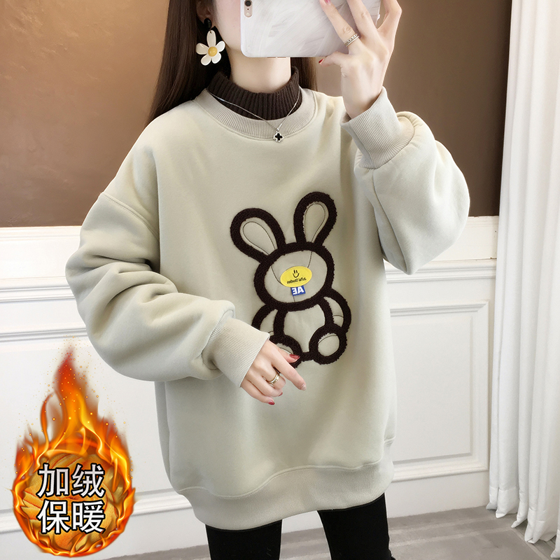 高领加绒加厚中长款卫衣女秋冬2025新款休闲内搭打底外穿保暖上衣