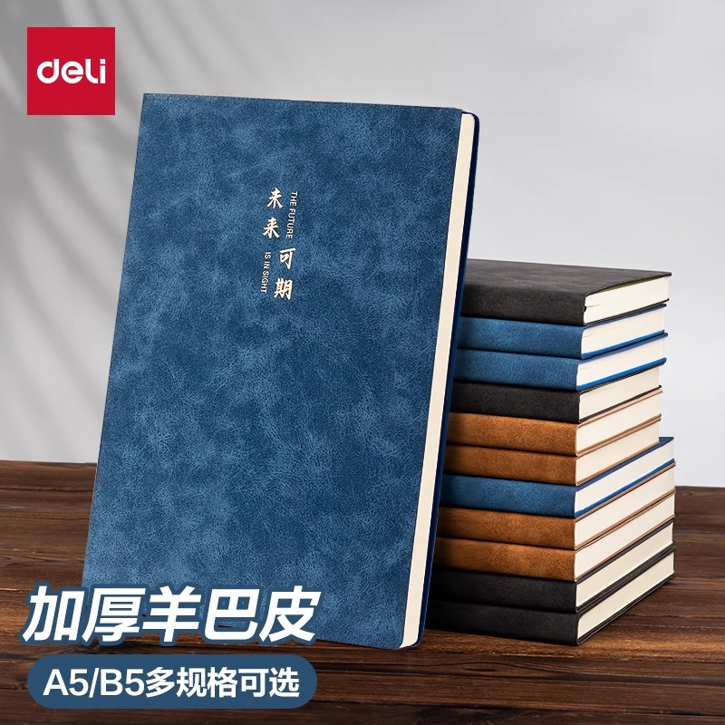 得力笔记本子羊巴皮记事本a5软皮商务办公会议记录本皮面本b5加厚工作笔记本复古皮面简约文艺随身日记本