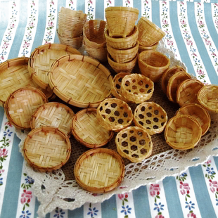 派淇汏食玩diy小屋dollhouse手工模型实拍箩筐竹制吊篮子成品配件