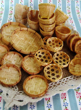 派淇汏食玩diy小屋dollhouse手工模型实拍箩筐竹制吊篮子成品配件