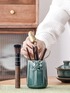 功夫茶具陶瓷家用简约蜜色哥窑单品盖碗侧把茶壶茶道配件杯洗茶罐