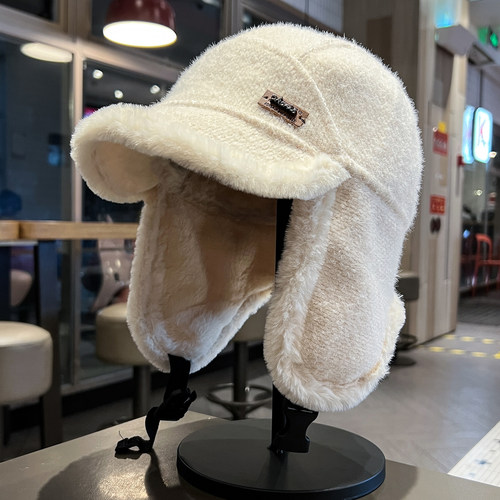 雷锋帽女秋冬季加厚加绒护耳帽子东北户外骑车滑雪鸭舌飞行员帽男