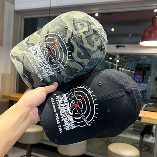2025新款小众刺绣靶心棒球帽男女迷彩做旧遮阳帽子美式嘻哈鸭舌帽