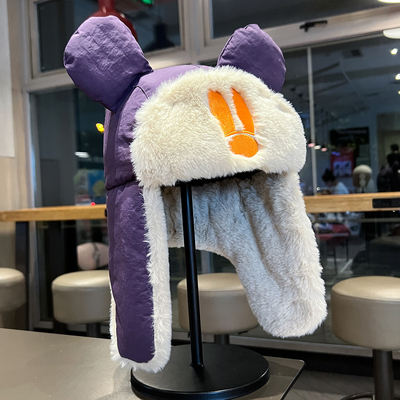 可爱卡皮巴拉雷锋帽女冬季加厚加绒护耳帽子东北户外骑车雪地帽子