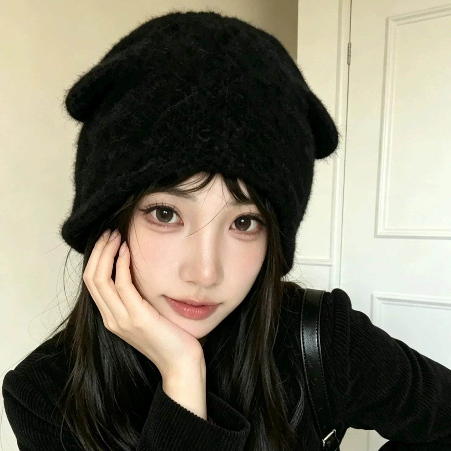 韩版可爱小熊耳朵针织帽女秋冬新款软乎乎护耳帽子软糯堆堆毛线帽