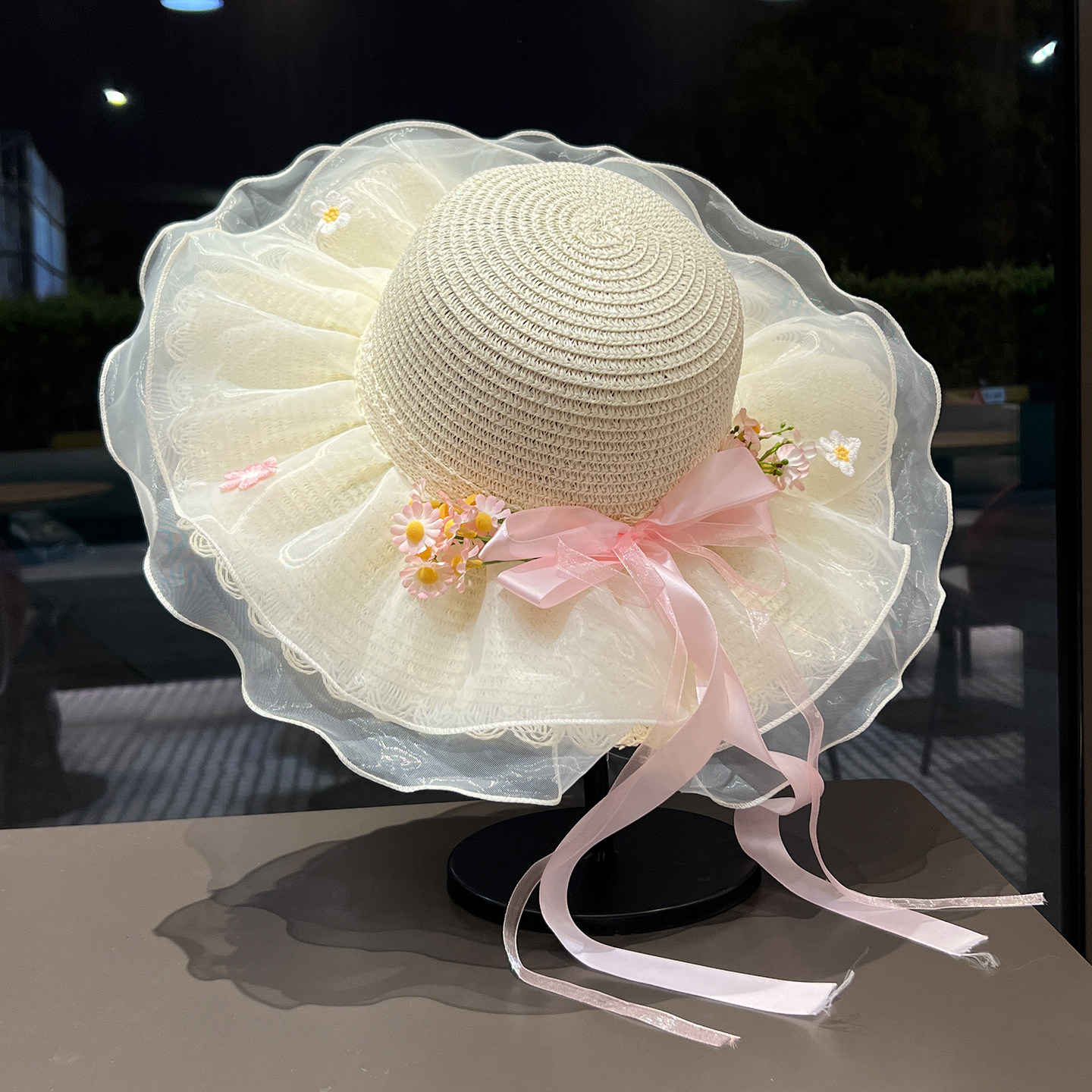 韩国小清新花朵草帽女大帽檐沙滩草帽夏季防晒遮阳帽度假拍照帽子