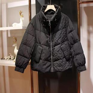 黑鸭绒羽绒服女短款 冬季新款面包服外套 高领子保暖服饰抗冻防水